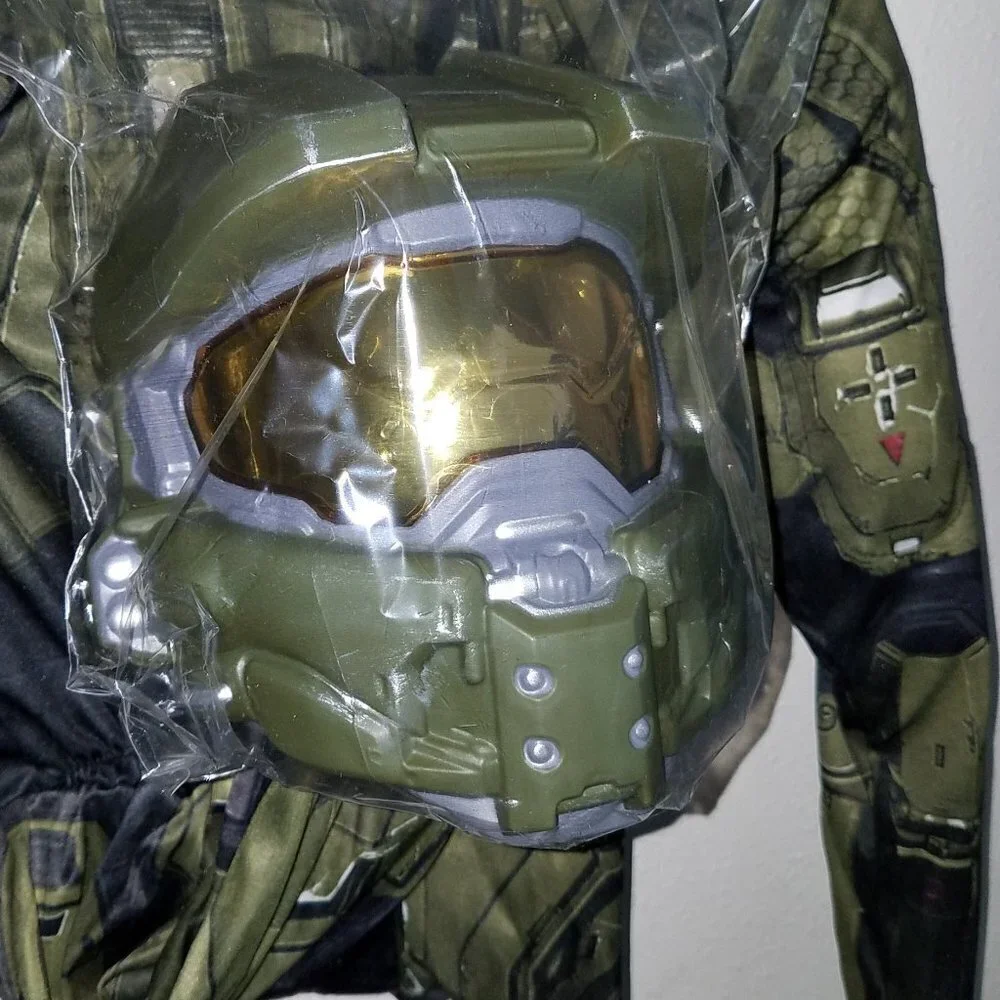 NEW Halo Master Chief Halloween Costume Boys Small 4-6 Green Mask Muscles
